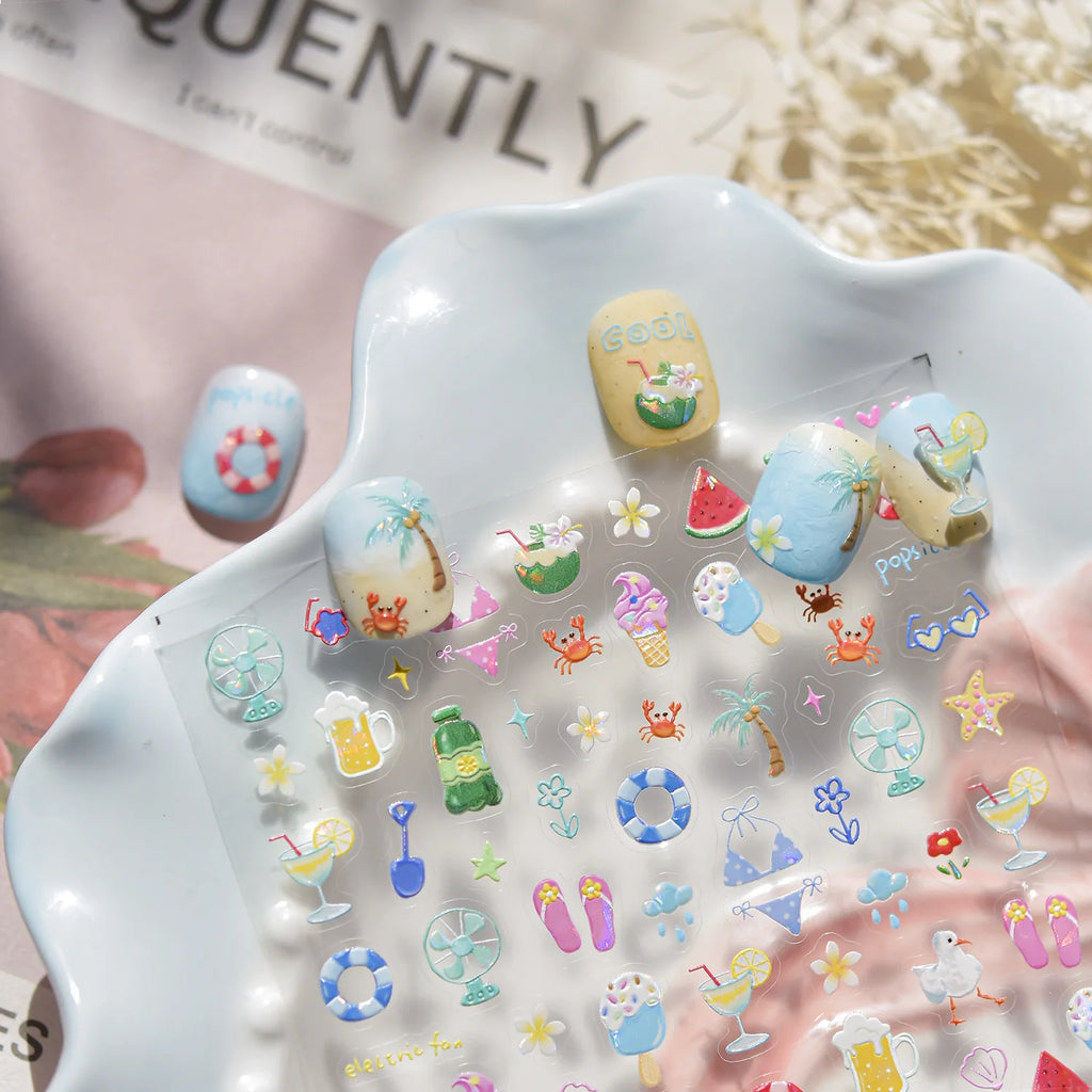 Summer Jelly Nail Stickers – Watermelon, Ice Cream & Strawberry Decals