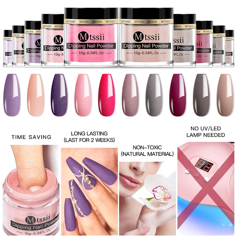 Mtssii 5/10g Dipping Nail Powder Gradient French Nails Nude Pink Glitter Powder Nature Dry Without Lamp Cure Nail Art Decoration