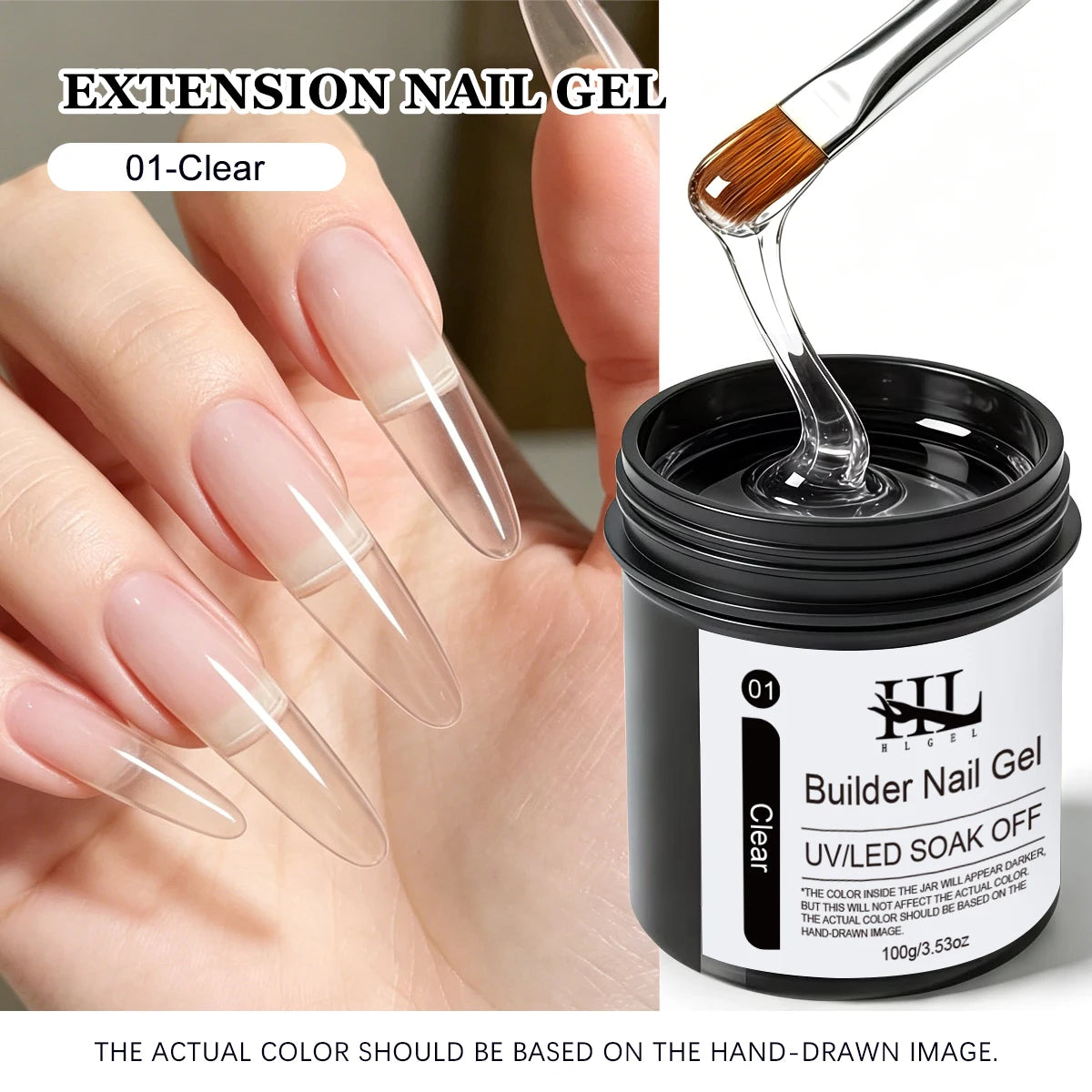 HL 100g Clear Nail Extension Gel,Professional Hard UV Gel for Nail Lengthening,Non-Yellowing Self-Leveling Builder Gel for DIY