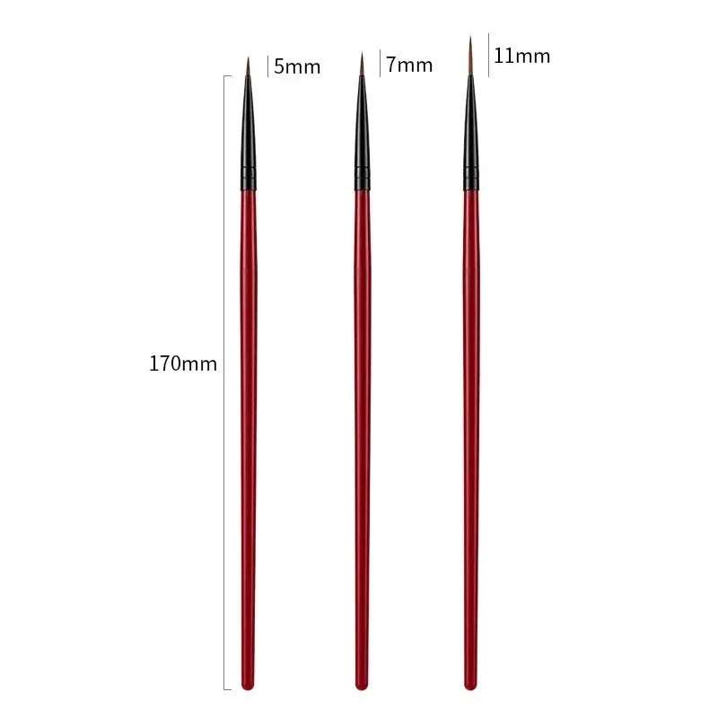 Nail Art Liner Brush Set – Thin Stripe Line Drawing Pens, 3 Pieces (5/7/11mm)