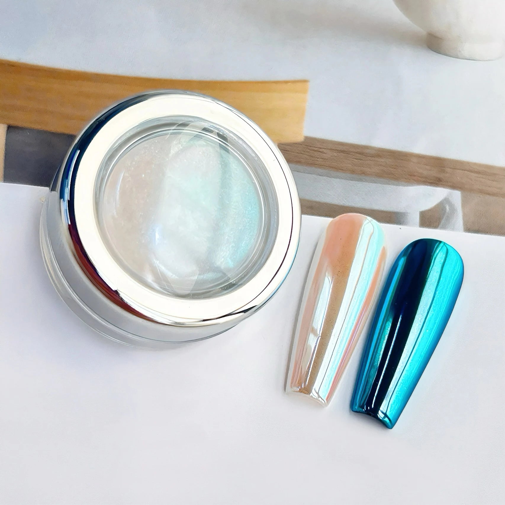 1Jar 0.2g Aurora Pearl Mirror Effect Nail Powders Aurora Chrome Mermaid Nails Art Powder Rainbow AB Glitter Rubbing Dust Pigment