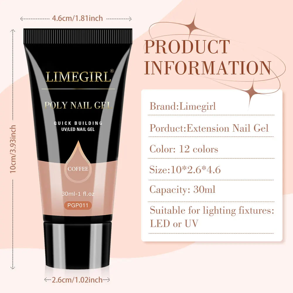 LIMEGIRL Camouflage UV Builder Poly Gel – Soak-Off Nail Extension Gel, 24 Colors, 30ml