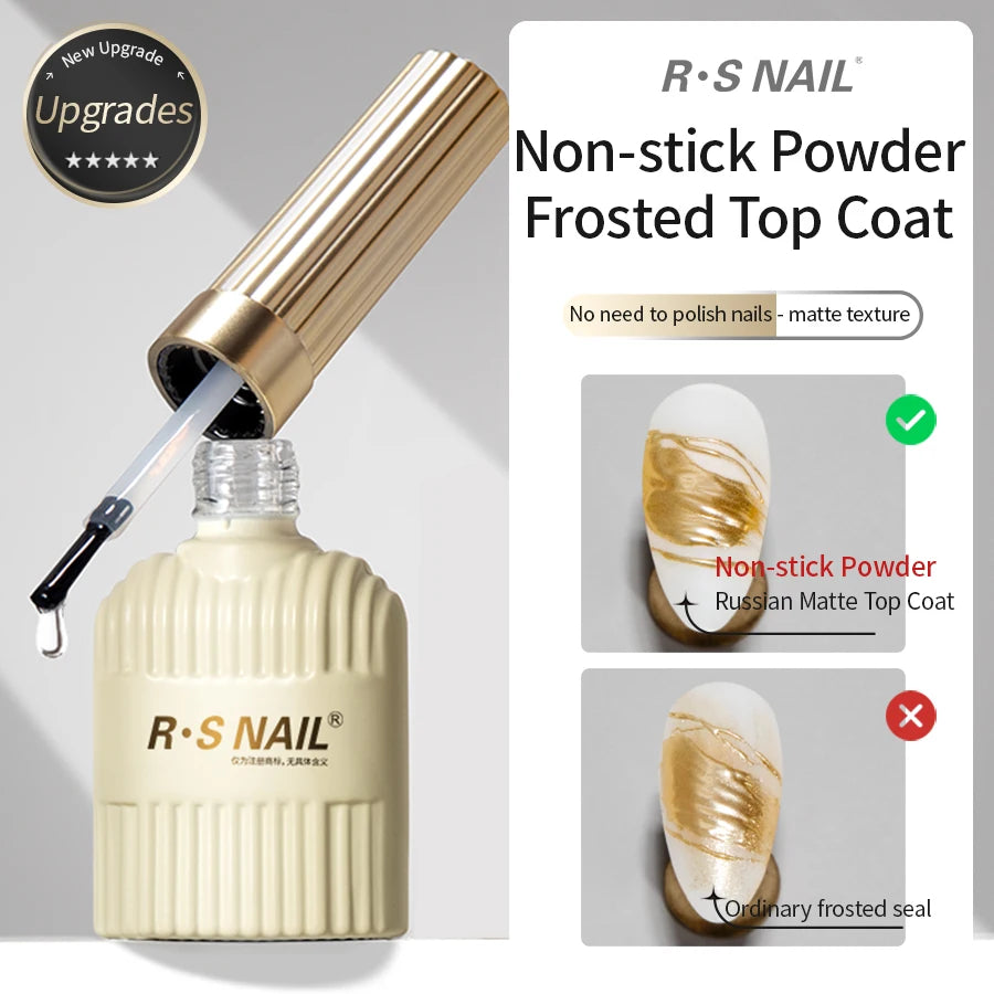 RS NAIL Russian Matte Top Coat – Frosted Non-Stick Powder Seal Gel