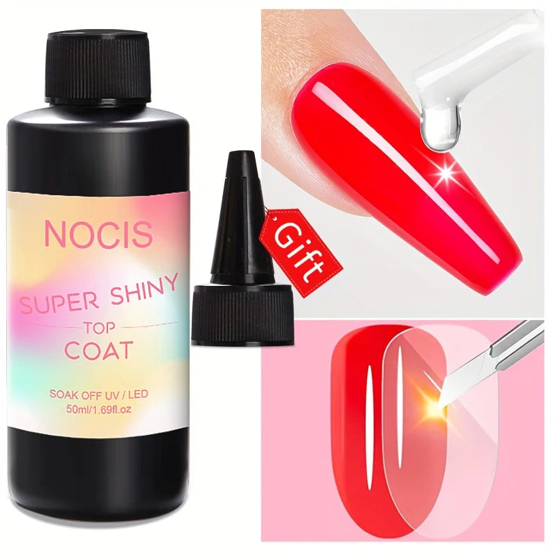 NOCIS Super Top Coat – No-Wipe Glossy Soak-Off LED Gel, Formaldehyde-Free