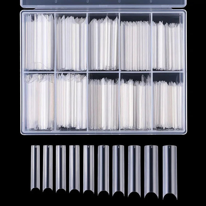 XXL French Half-Cover Nail Tips – Clear Acrylic Coffin & C-Curve Extensions