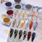 6-Color Cat Eye Magnetic Chrome Nail Powder Set – 3D Glitter Pigment