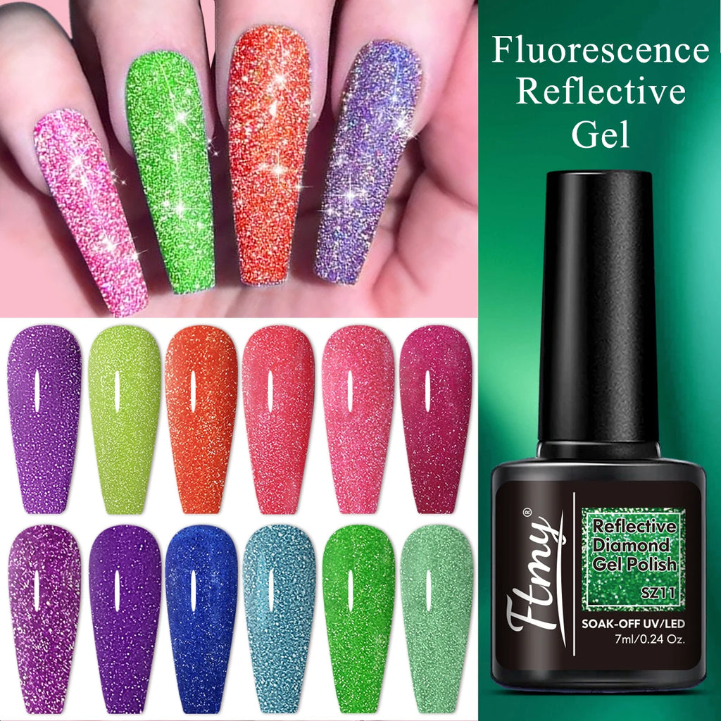 Set of 10 Glitter Gel Nail Polish Set - Shiny, Long-lasting UV-absorbing Varnish for Hands and Feet, Fragrance-free, Flaky, Nail