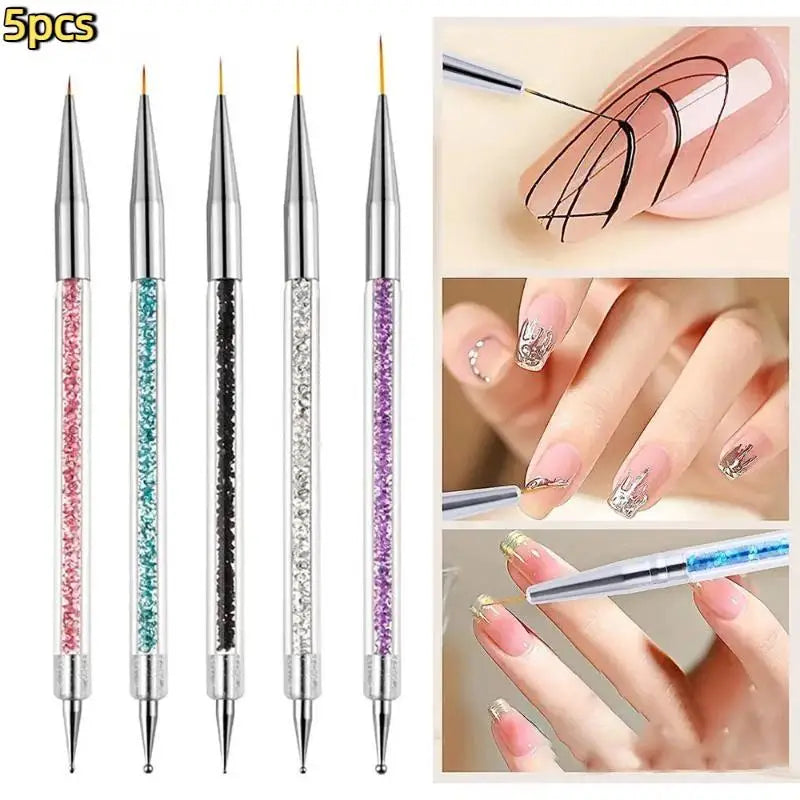 Lightweight Nail Art Dotting Pen Set – Rhinestone Handle Liner & Dotter, 5 Pieces