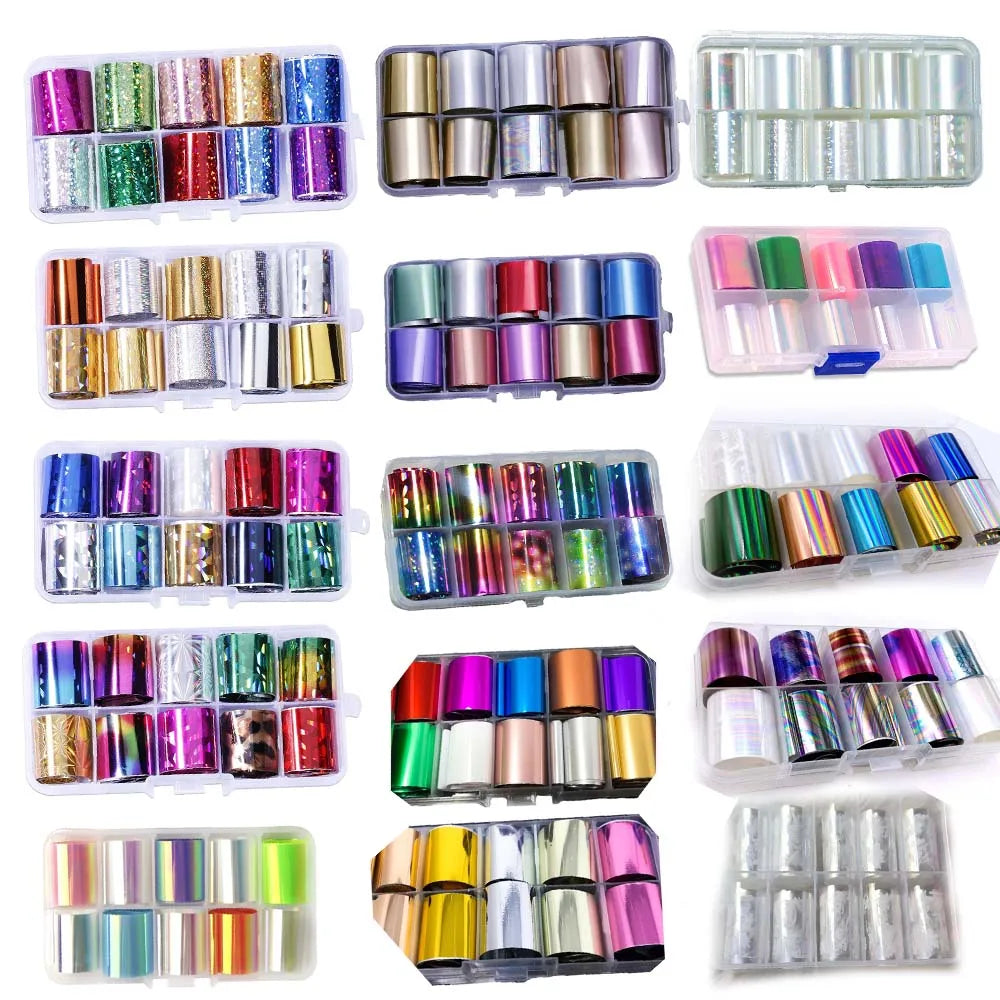 MingLee Holographic Nail Transfer Foils – Flower, Butterfly & Galaxy Mirror Effect, 10 Rolls