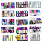 MingLee Holographic Nail Transfer Foils – Flower, Butterfly & Galaxy Mirror Effect, 10 Rolls