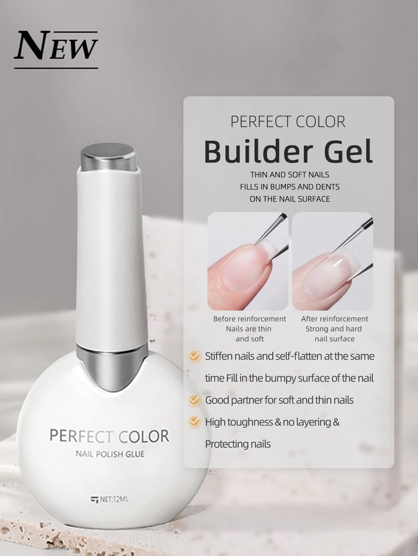 PERFECT COLOR Gel Nail Polish Top & Base Coat Set – Silky Base, Glossy No-Wipe Top
