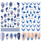Blue Ocean Nail Art Stickers – Whale, Octopus & Starfish Decals, 2 Pieces