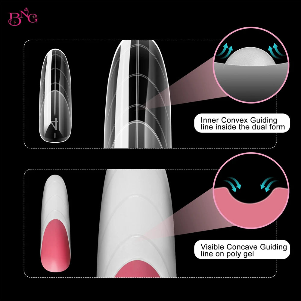 BNG French Dual Nail Forms – Reusable Poly Extension Gel Molds, 15 Sizes, 150pcs