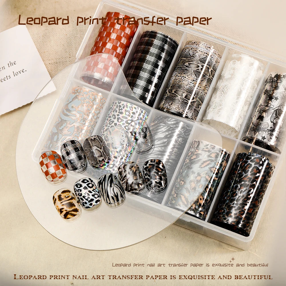 Kaniu Leopard Print Nail Transfer Paper – Water-Soluble Animal Print Foils, 10 Rolls