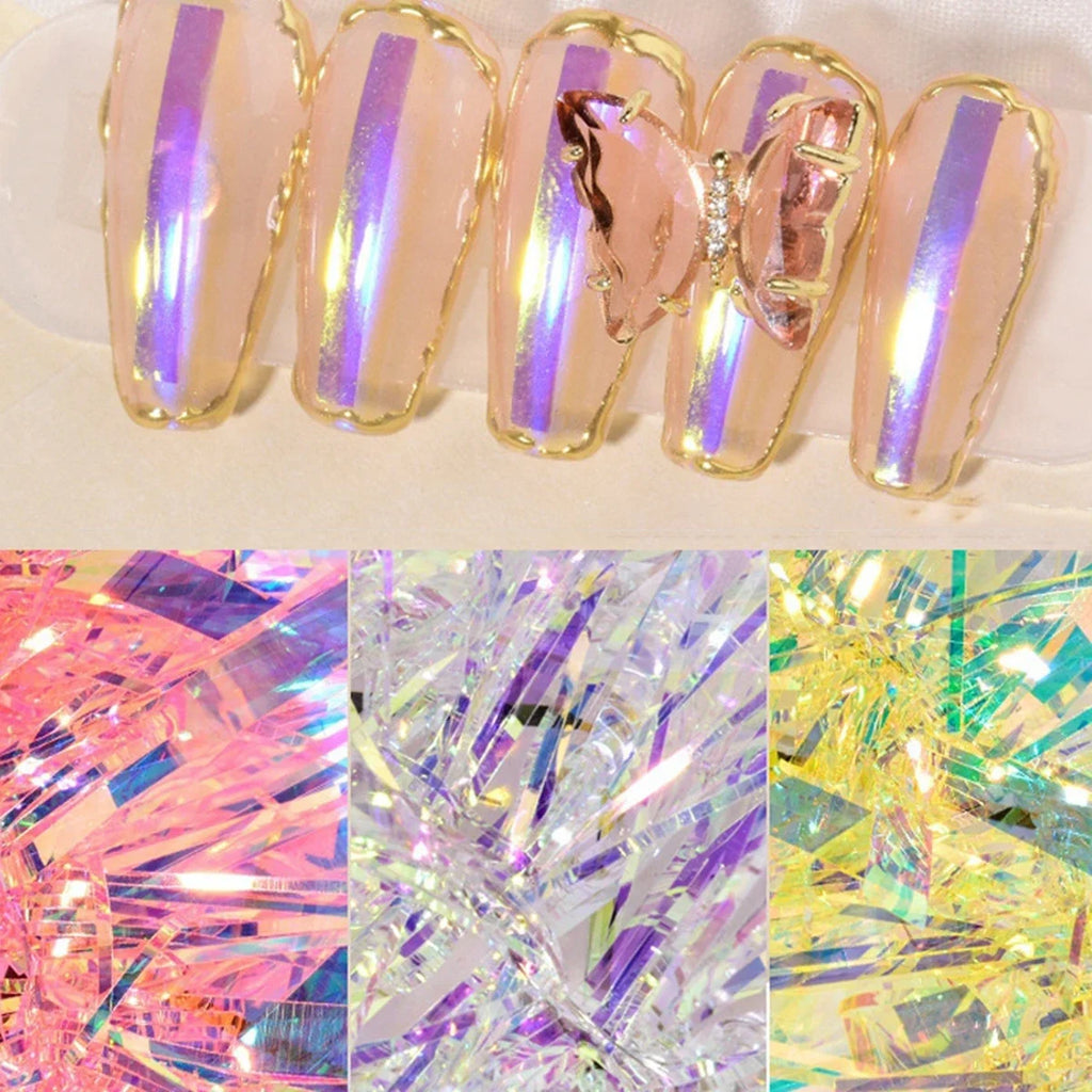 Irregular Aurora Mirror Foil Nail Stickers – Broken Glass Effect Flash Decals