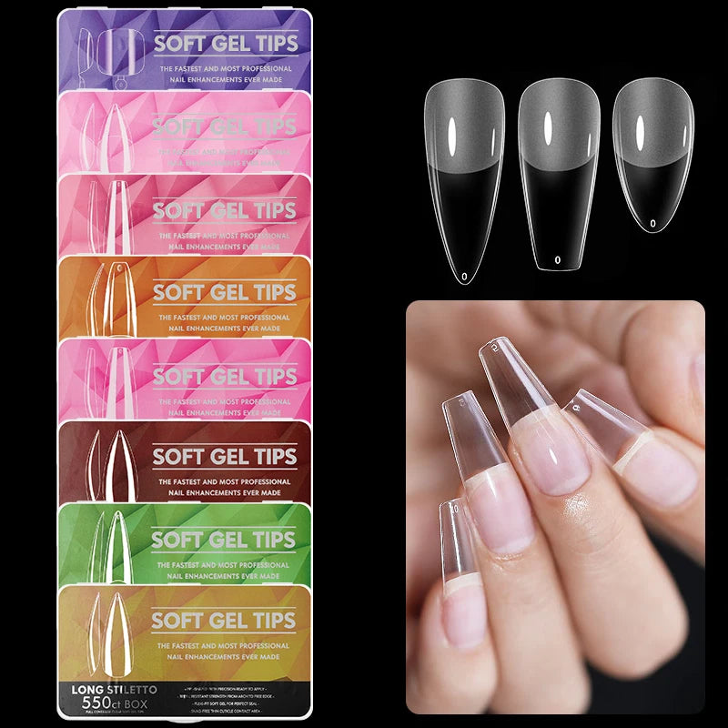 Soft Gel False Nail Extension Tips – Coffin, Almond & Oval, 120-550 Pieces