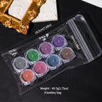 8-Piece Holographic Nail Glitter Powder Set – Chromatic Reflective Mirror Dust