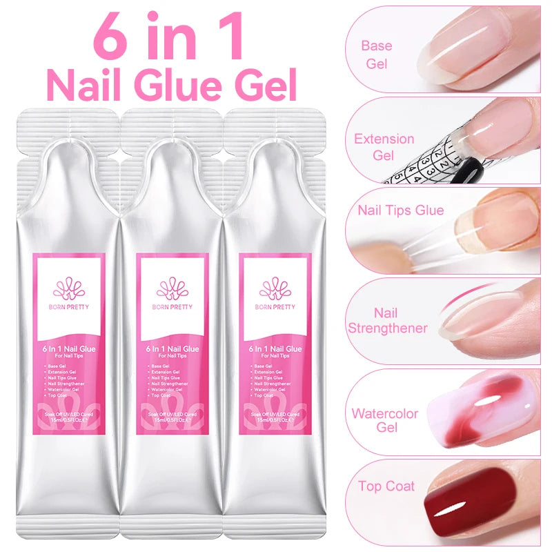 BORN PRETTY 6-in-1 Nail Glue Gel – Base, Extension & Reinforcement Gel, 15g
