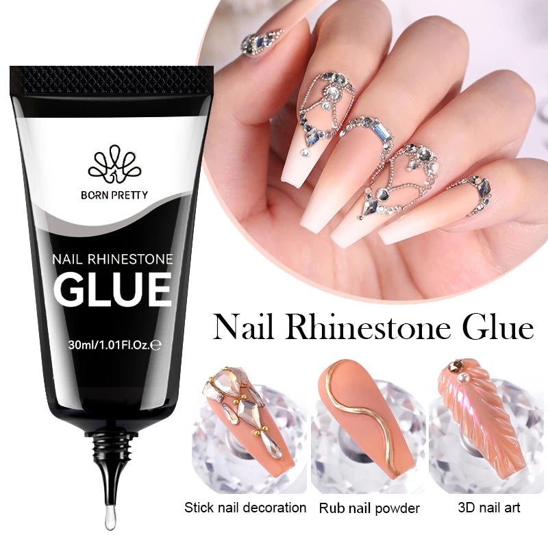 BORN PRETTY Nail Rhinestone Gel 3D Shaping Carving Flower Manicure 30g Super Adhesive NO Wipe Gel for Powder Solid Jewelry Gel