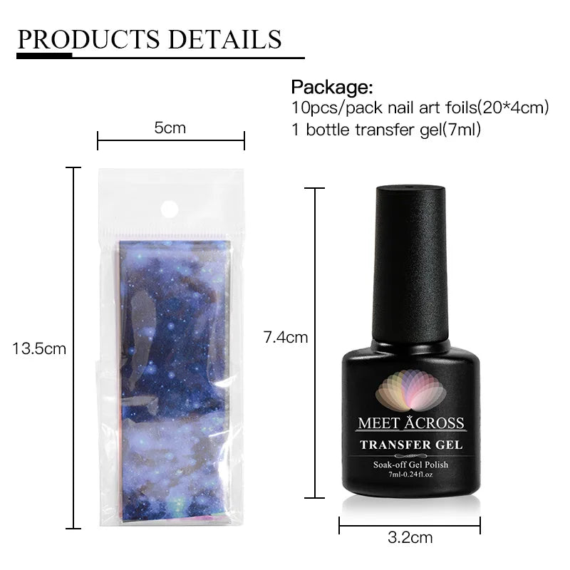 MEET ACROSS Nail Art Transfer Foil Gel Set – Starry Sky Adhesive, 7ml