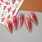 3D Pink Gold Flower Nail Stickers – Metallic Sakura & Floral Petal Decals