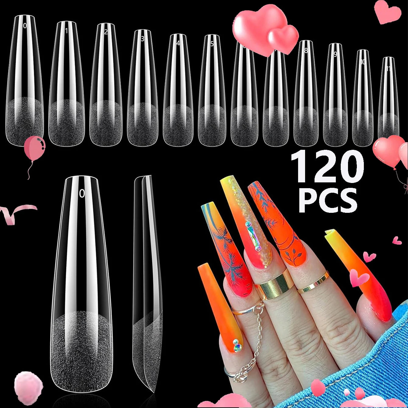 Semi-Frosted Coffin Nail Tips – Full Cover Soak-Off Capsule, 120 Pieces, 7 Colors