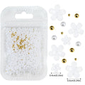 MAFANAILS 3D Acrylic Flower Nail Charms – Mixed Gold Bead & Pearl Set, 1000+pcs