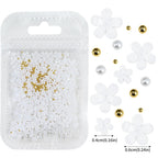 MAFANAILS 3D Acrylic Flower Nail Charms – Mixed Gold Bead & Pearl Set, 1000+pcs