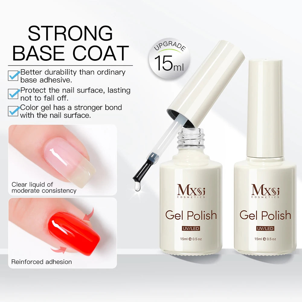 Mxsi Strong Base Coat & No-Wipe Top Coat – Self-Leveling French Manicure Gel