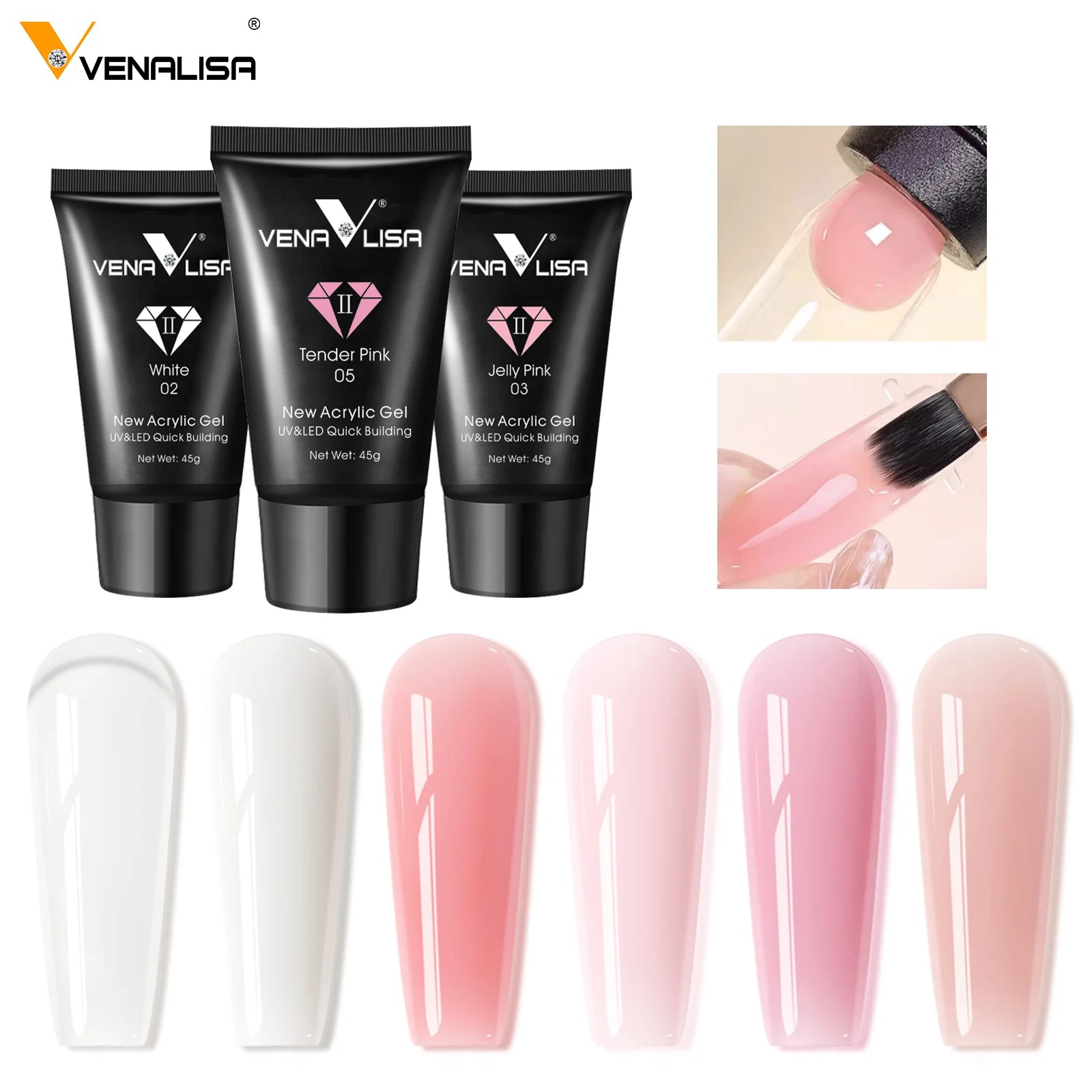 VENALISA Acrylic Hard Jelly Gel – Pink Poly Nail Extension Gel, 45g