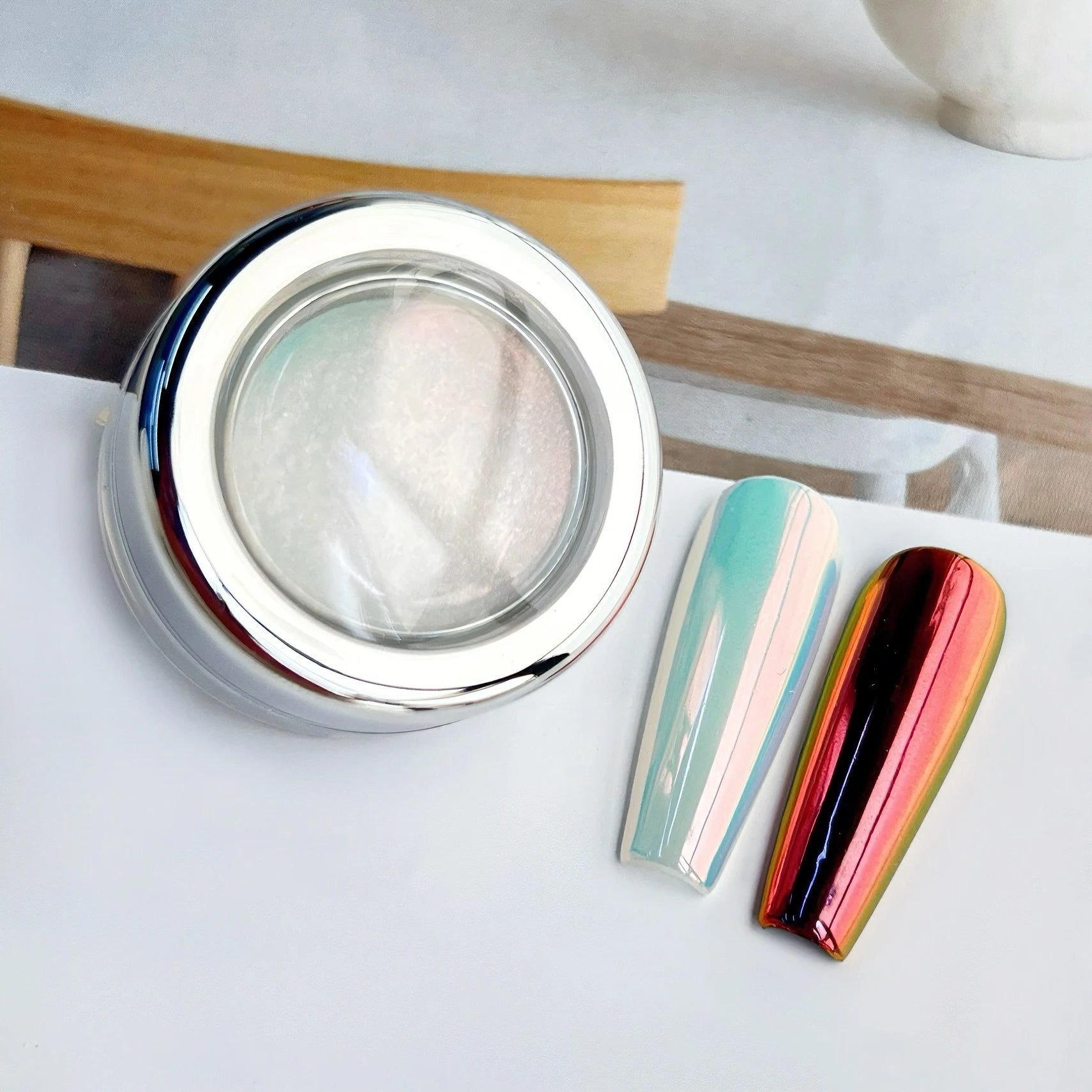 1Jar 0.2g Aurora Pearl Mirror Effect Nail Powders Aurora Chrome Mermaid Nails Art Powder Rainbow AB Glitter Rubbing Dust Pigment