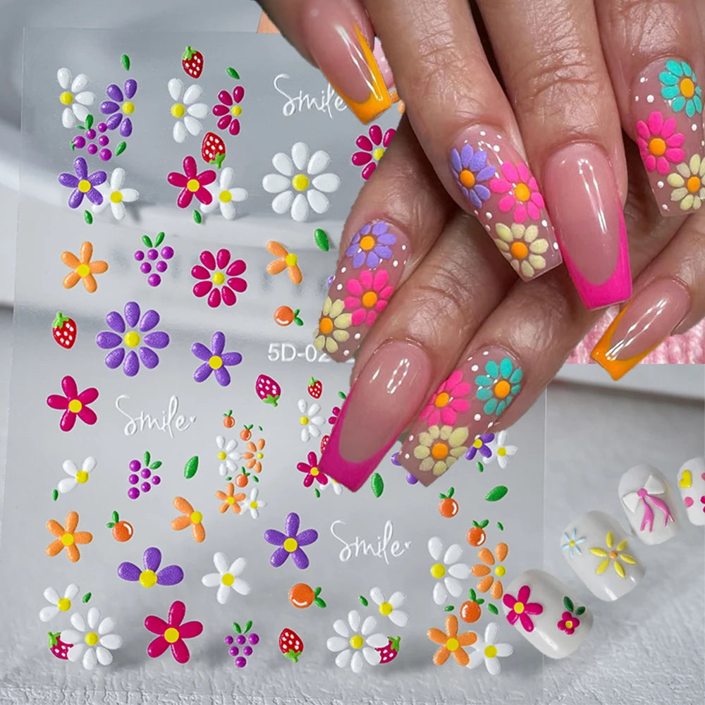 MAFANAILS 5D Cute Colorful Daisy Nail Stickers – Tulip & Blossom Decals
