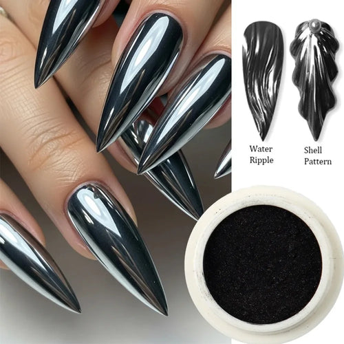 1 Box Chrome Black Nail Powder Metallic Rubbing Powder Pigment Magic Mirror Nail Glitter Charms Y2K Nail Art Decoration Manicure