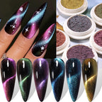 Cat Eye Magnetic Nail Glitter Powder Set – Aurora Crystal Chrome Pigment, 6 Colors