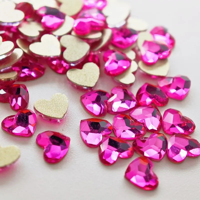 Heart Flatback Nail Rhinestones – 12-Cut Faceted Crystal Art Stones
