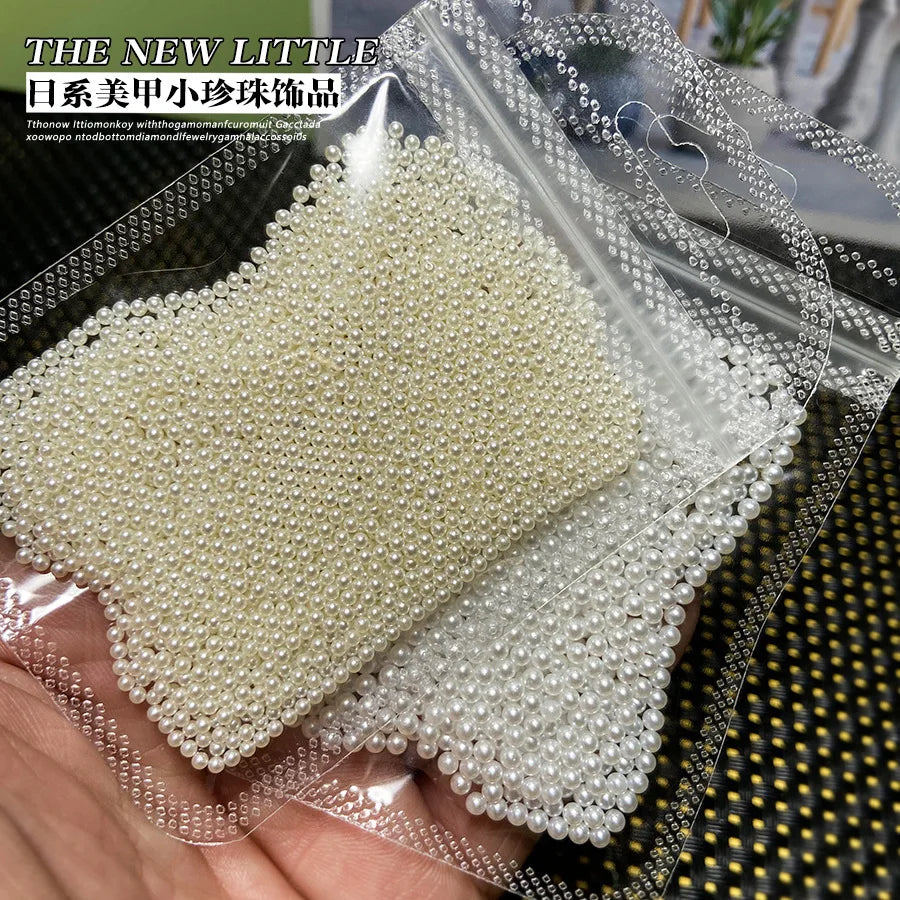 MingLee Half Round Pearl Nail Rhinestones – White & Beige Caviar Nail Decor