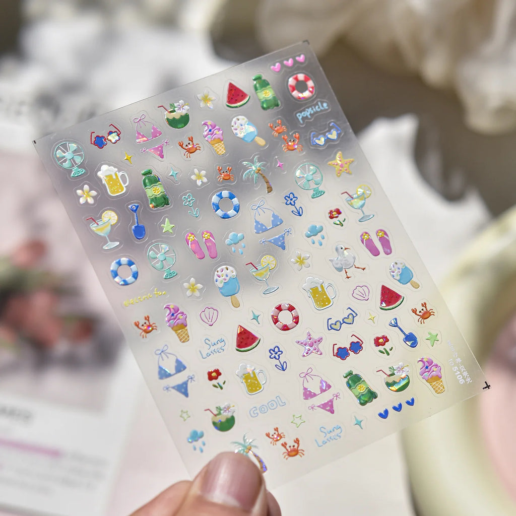 Summer Jelly Nail Stickers – Watermelon, Ice Cream & Strawberry Decals