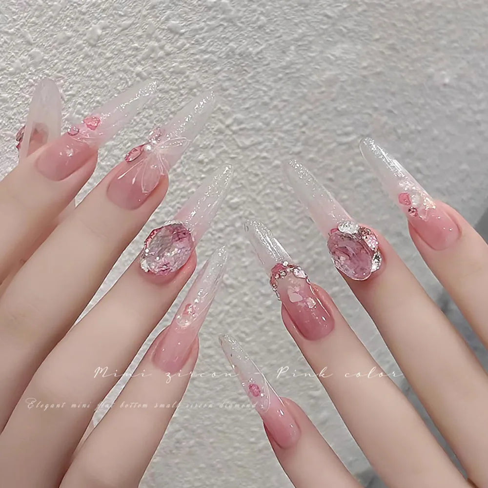Mini Pink Nail Rhinestones – Teardrop & Horse-Eye Shape Charms, 100 Pieces