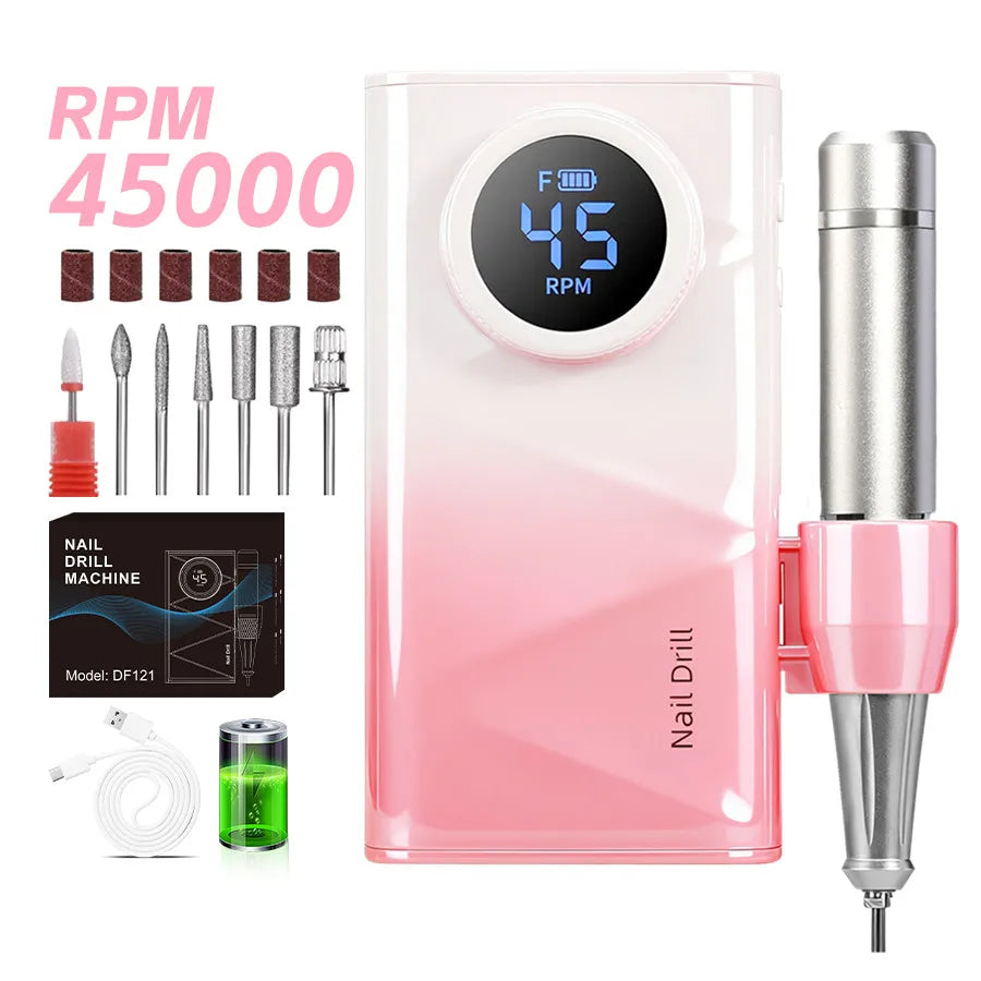 Cordless Quiet Nail Drill Rechargeable Salon-Quality Professional Cordless 45000Rpm Nail Polish Remover Nail Drill Machine
