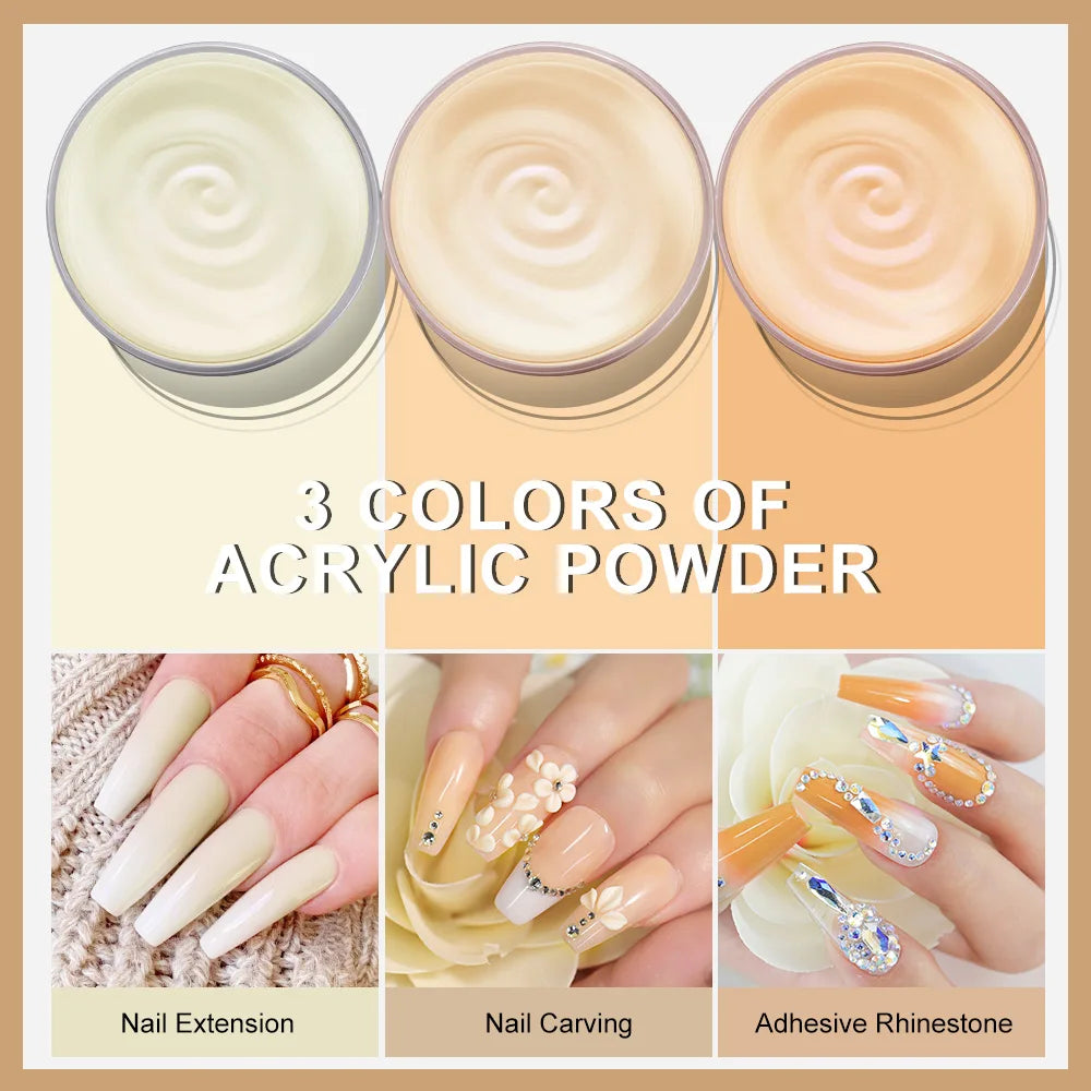 LIMEGIRL Large Capacity Acrylic Powder – Clear, White & Pink Nail Polymer, 120g