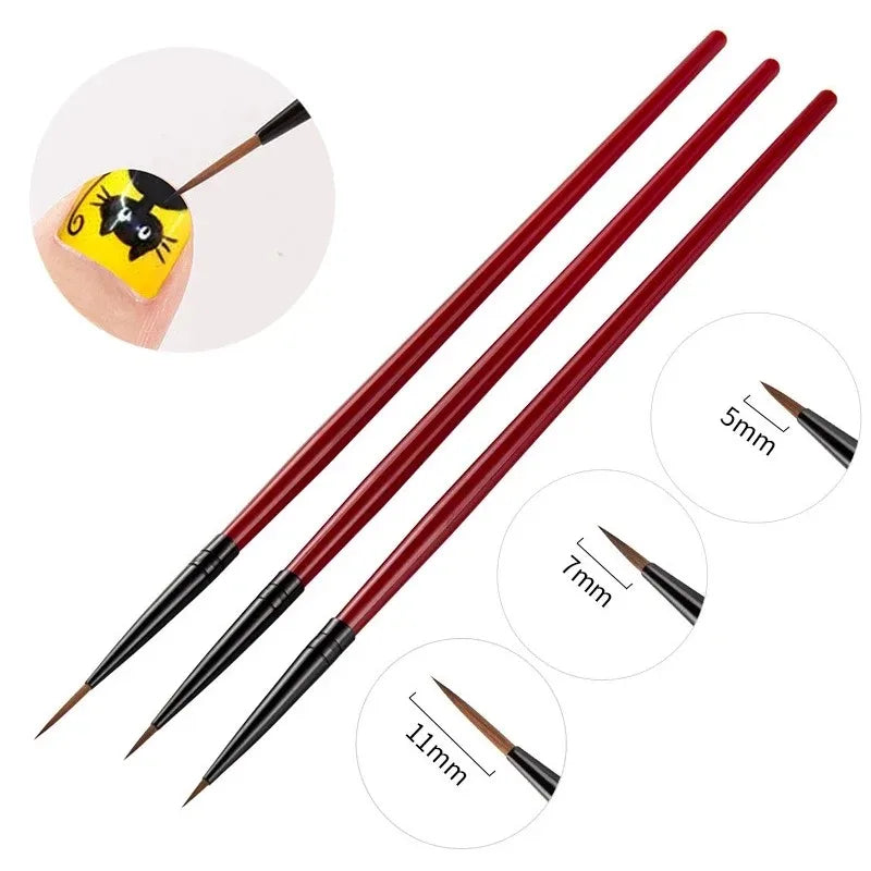 Nail Art Liner Brush Set – Thin Stripe Line Drawing Pens, 3 Pieces (5/7/11mm)