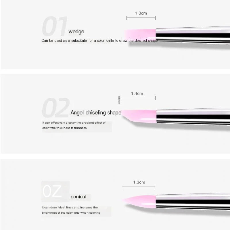 Pink Silicone Nail Carving Brush Set – Emboss &amp; Sculpture Shaping Pens, 5 Pieces