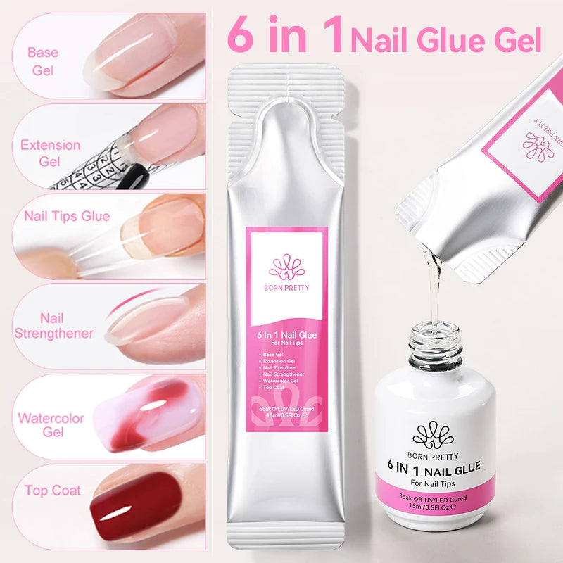 BORN PRETTY 6-in-1 Nail Glue Gel – Base, Extension & Reinforcement Gel, 15g