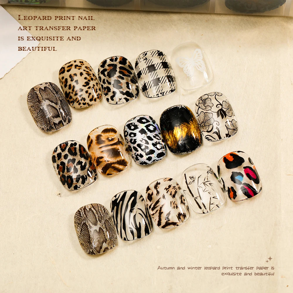 Kaniu Leopard Print Nail Transfer Paper – Water-Soluble Animal Print Foils, 10 Rolls