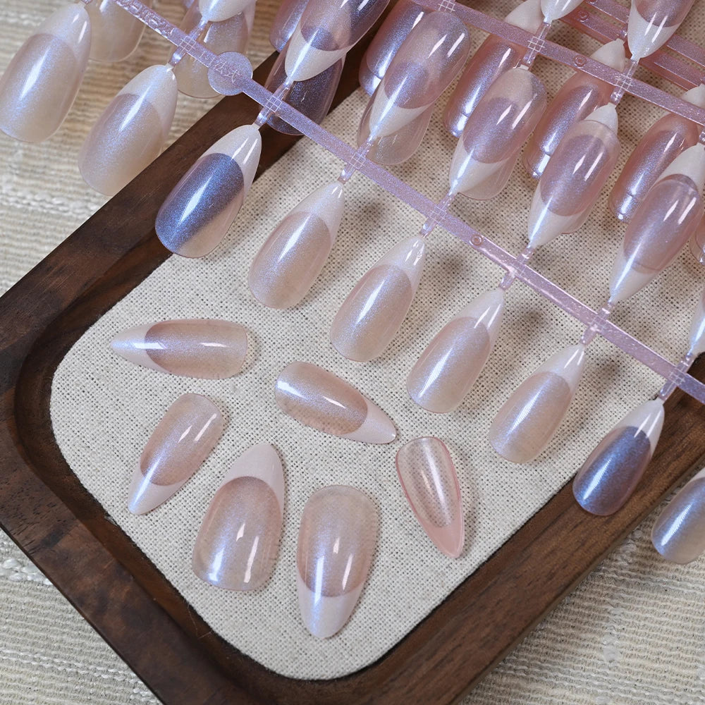 Pearlescent Short Square Press-On Toenail Tips – Full Cover Soft Gel, 120 Pieces