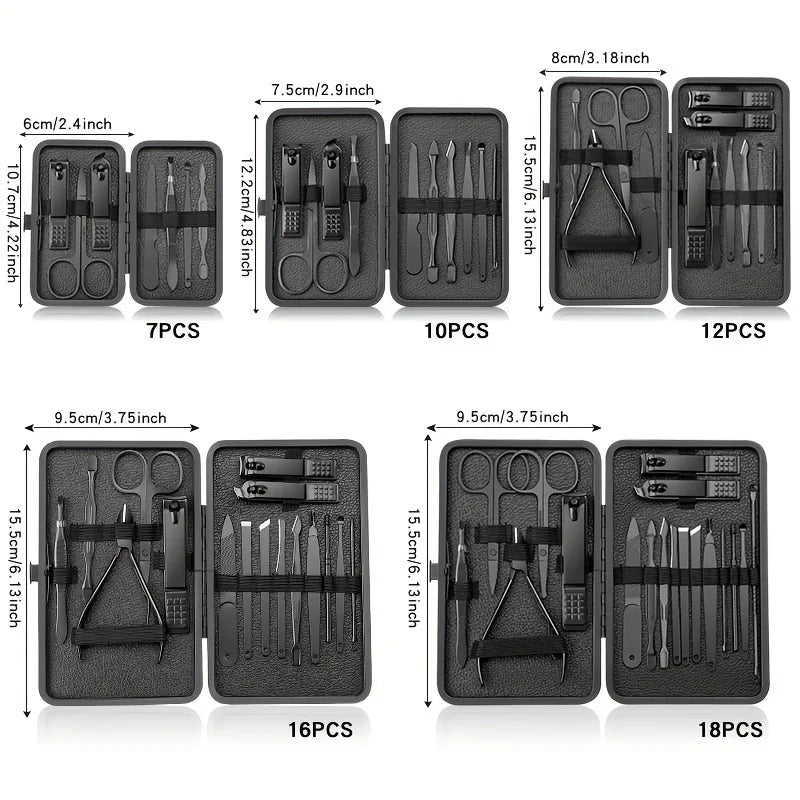 Complete Stainless Steel Manicure & Pedicure Kit with Travel Case