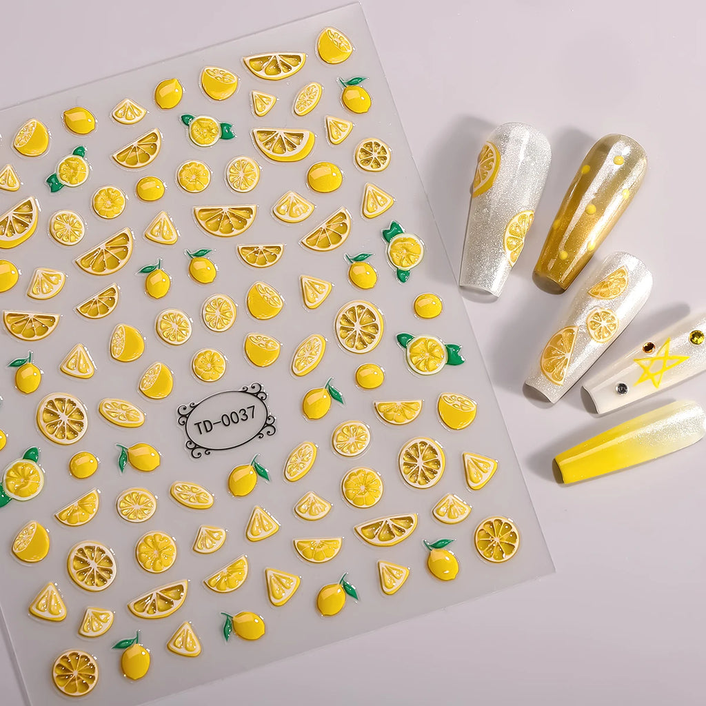 5D Summer Lemon Jelly Nail Sticker – Embossed Fruit Decal