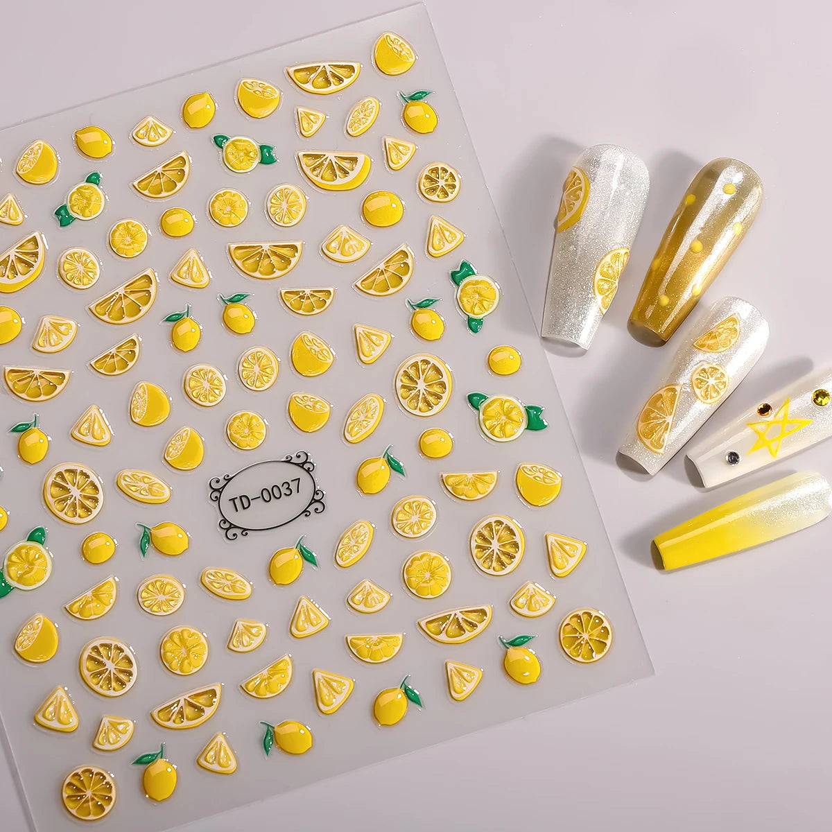 5D Summer Lemon Jelly Nail Sticker – Embossed Fruit Decal