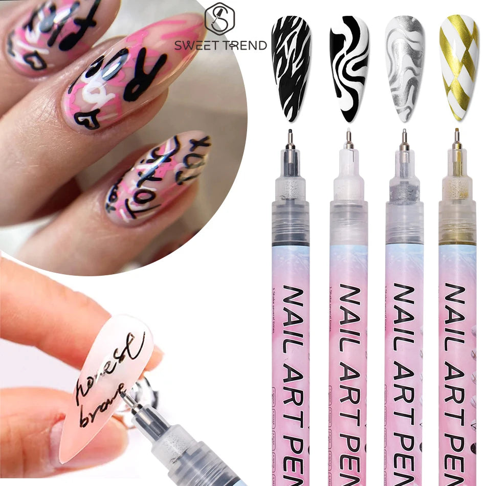 Graffiti Nail Pen 0.5mm – Black, White, Gold & Silver Detail Marker