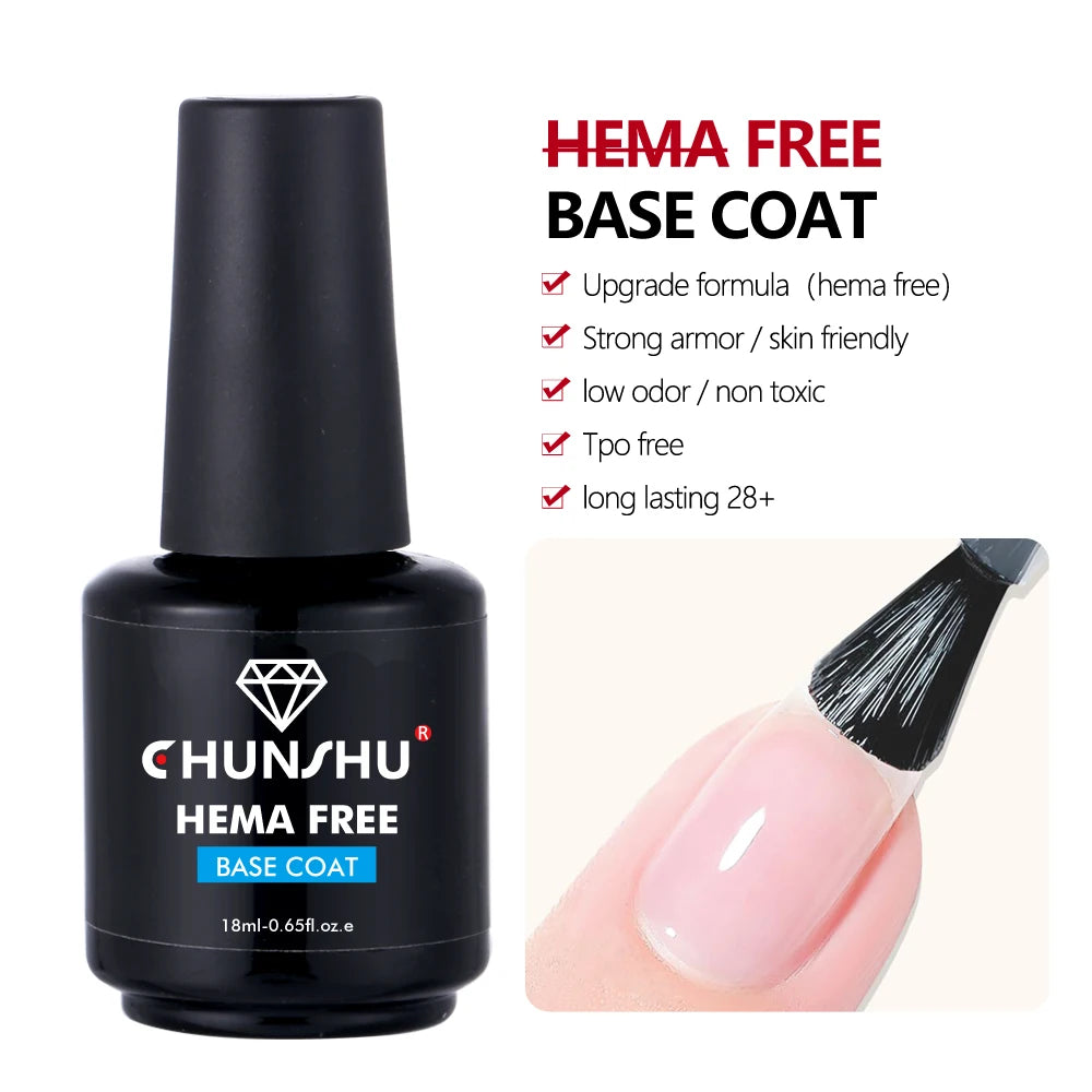 CHUNSHU HEMA-Free Rubber Base Gel – No-Wipe Top Coat, Ultra Shiny 18ml